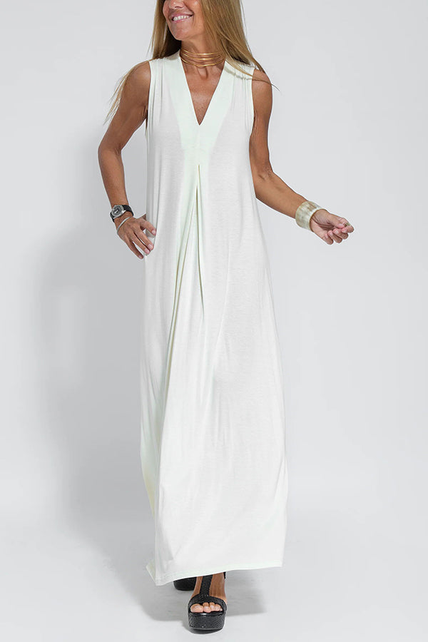 Claire - Knit Solid Color Sleeveless Slit Maxi Dress